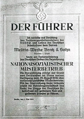 Melitta-Urkunde-Musterbetrieb